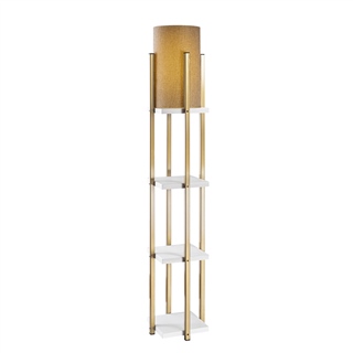 Abajur Başlıklı Raflı Lambader Parlak Gold Beyaz Shelflamp-7120
