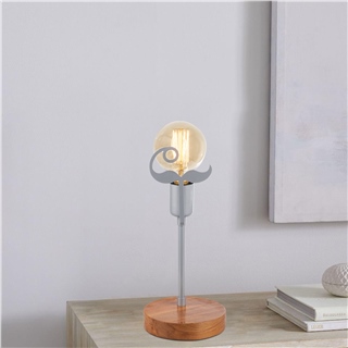 Metal Motifli Masa Lambası Natural Ahşap Silver Beamı-Mr-1018