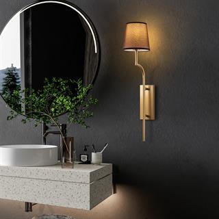 Lumora Modern Konik Kumaş Abajur Aplik Kahverengi Gold Gövde, Lüks Duvar Lambası LUMORA-15332