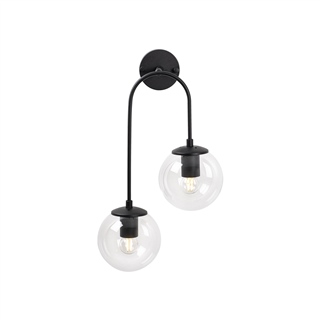 Modern Siyah,2Li Aplik Şeffaf Cam Küre E14 Duy Salon Yatak Başı Antre Duvar Lambası,JEWEL-10570
