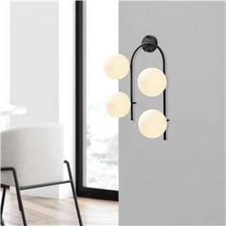 Modern Siyah 4lü Duvar Aplik Beyaz Glop Cam E14Duy Salon Antre Dekoratif Duvar Lambası,JEWEL-10595