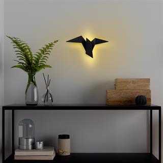 Kuş Figür Modern Küçük Boy Ledli Aplik Siyah, Duvar Led Aydınlatma 3000K Sarı Işık PACALI-13500-M