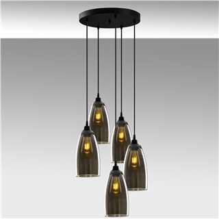 Camlı 5Li Tepsi Sarkıt Pütürlü Siyah Fume-Fm-042