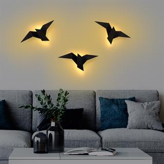 Kuş Figür Modern Büyük Boy Ledli Aplik Siyah, Duvar Led Aydınlatma 3000K Sarı Işık PACALI-13500-L
