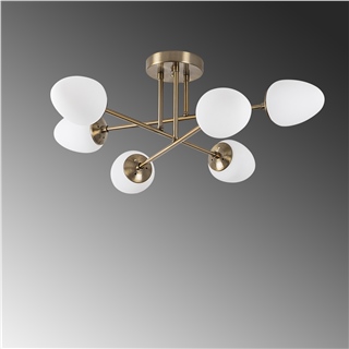 Eskitme Altın 6lı Plafonyer Avize Modern Camlı Salon E14 Duylu,CAMFLO-10390