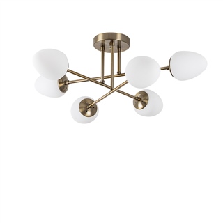 Eskitme Altın 6lı Plafonyer Avize Modern Camlı Salon E14 Duylu,CAMFLO-10390