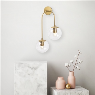 Modern Gold,2Li Aplik Şeffaf Cam Küre E14 Duy Salon Yatak Başı Antre Duvar Lambası,JEWEL-10580