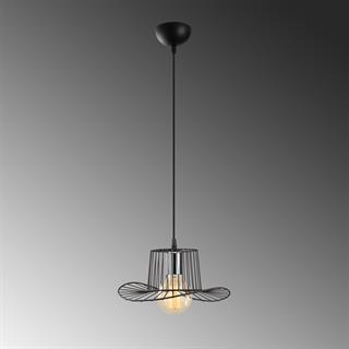 Fötr Şapka Model Tekli Tel Sarkıt Avize Siyah, Dekoratif Metal Lamba FOTRTEL-L-6721