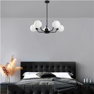 Camlı 5Li Avize Pütürlü Siyah Antler-13768