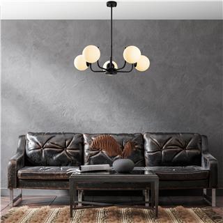 Camlı 5Li Avize Pütürlü Siyah Antler-13768