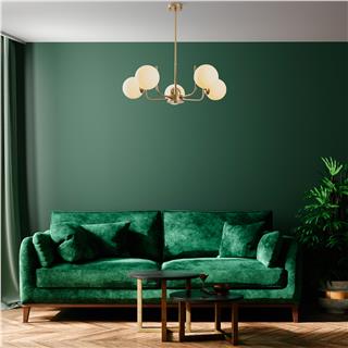 Camlı 5Li Avize Parlak Gold Antler-13773