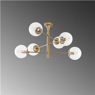 Camlı 6Lı Avize Parlak Gold Arge-10174