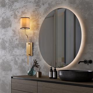 Lumora Modern Silindir Kumaş Abajur Aplik Açık Kahverengi Gold Gövde,Lüks Duvar Lambası LUMORA-15339