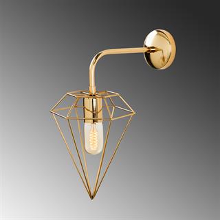 Elmas Geometrik Tel Başlık Metal Tekli Aplik Gold Kaplama, Modern Dekoratif Duvar Lambası ELMAS-6304