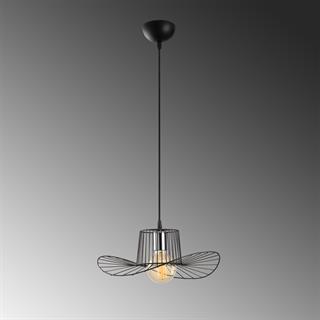 Fötr Şapka Model Tekli Tel Sarkıt Avize Siyah, Dekoratif Metal Lamba FOTRTEL-L-6721