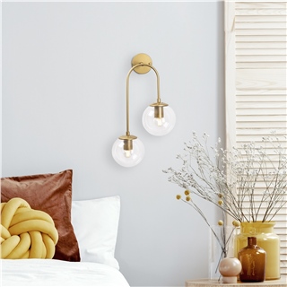 Modern Gold,2Li Aplik Şeffaf Cam Küre E14 Duy Salon Yatak Başı Antre Duvar Lambası,JEWEL-10580