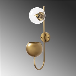 Camlı Tekli Aplik Parlak Gold Pot-11480