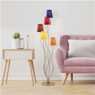 Bonibon Abajur Başlıklı E/14 Duylu 5li Lambader Takımı Parlak Gold, Köşe lambası BONIBON‑13238