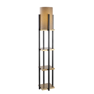 Abajur Başlıklı Raflı Lambader Pütürlü Siyah Parlak Gold | Shelflamp-7116