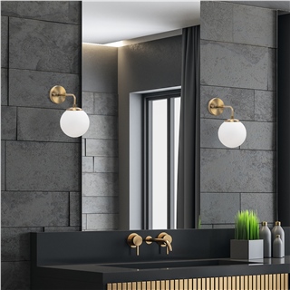 Modern Altın Eskitme Aplik Beyaz Cam Küre E14 Duy Banyo Ayna Yanı Salon Duvar Lambası,VIRAN-10895