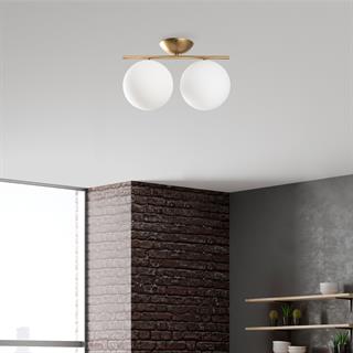 Luminar Modern 2Li Glop Cam Plafönyer Avize Parlak Gold, Dekoratif Tavan Aydınlatma LUMINAR-14116