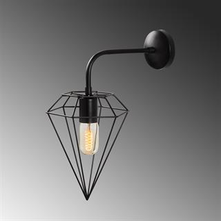 Elmas Geometrik Tel Başlık Metal Tekli Aplik Pütürlü Siyah,Modern Dekoratif Duvar Lambası ELMAS-6301