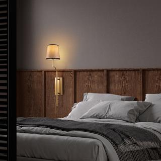 Lumora Modern Konik Kumaş Abajur Aplik Açık Kahverengi Gold Gövde, Lüks Duvar Lambası LUMORA-15334