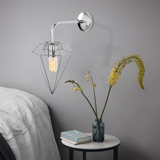 Elmas Geometrik Tel Başlık Metal Tekli Aplik Krom, Modern Dekoratif Duvar Lambası ELMAS-6302