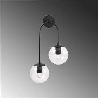 Modern Siyah,2Li Aplik Şeffaf Cam Küre E14 Duy Salon Yatak Başı Antre Duvar Lambası,JEWEL-10570