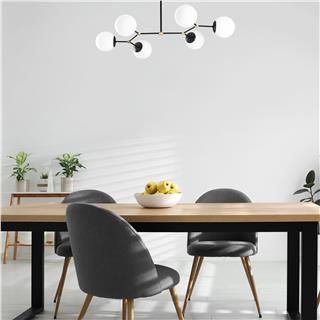 Modern 6 Kollu Ahtapot Avize Beyaz Glop Camlı Metal Salon Avizesi E27 Duylu,DAMAR-6321