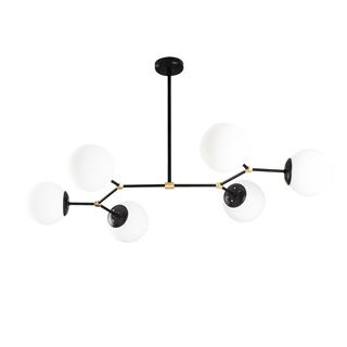 Modern 6 Kollu Ahtapot Avize Beyaz Glop Camlı Metal Salon Avizesi E27 Duylu,DAMAR-6321