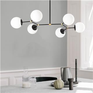 Modern 6 Kollu Ahtapot Avize Beyaz Glop Camlı Metal Salon Avizesi E27 Duylu,DAMAR-6321