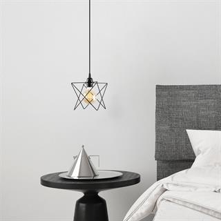 Bakkas Tekli Tel Sarkıt Avize Siyah, Modern Dekoratif Metal Lamba BAKKAS-NUS-6616