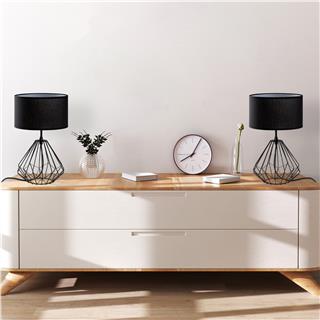 Abajur Başlıklı Masa Lambası Pütürlü Siyah Dıamond-S-705-Set