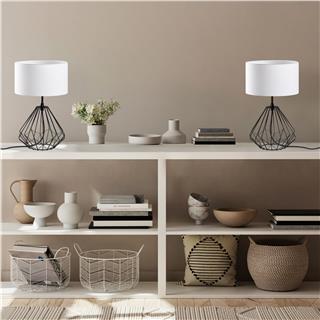 Abajur Başlıklı Masa Lambası Pütürlü Siyah Dıamond-S-706-Set