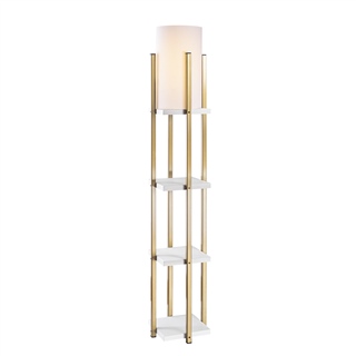 Abajur Başlıklı Raflı Lambader Parlak Gold Beyaz Shelflamp-7119