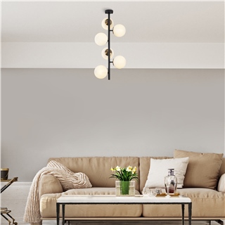 Camlı 6Lı Avize Pütürlü Siyah Fazlı-10445