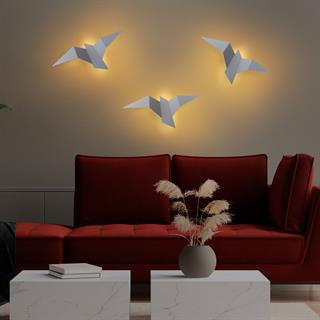 Kuş Figür Modern Büyük Boy Ledli Aplik Gri, Duvar Led Aydınlatma 3000K Sarı Işık PACALI-13501-L