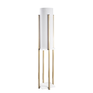 Abajur Başlıklı Raflı Lambader Parlak Gold Beyaz Shelflamp-7133