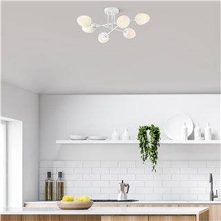 Beyaz 6lı Plafonyer Avize Opal Camlı Genç Odası E14 Duylı,CAMFLO-10385