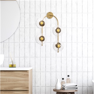 Modern Gold 4lü Duvar Aplik Şeffaf Glop Cam E14Duy Salon Antre Dekoratif Duvar Lambası,JEWEL-10600