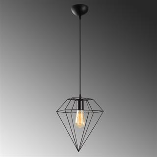 Elmas Tekli Tel Sarkıt Avize Siyah, Modern Dekoratif Metal Lamba ELMAS-6286