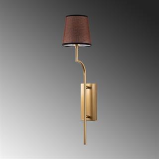 Lumora Modern Konik Kumaş Abajur Aplik Kahverengi Gold Gövde, Lüks Duvar Lambası LUMORA-15332