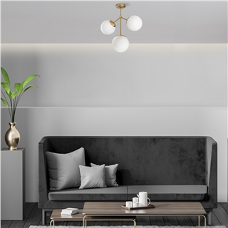 Camlı 3Lü Avize Parlak Gold Damar-6337