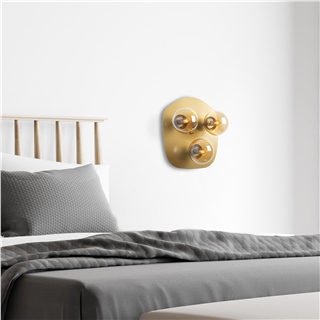 Camlı 3Lü Aplik Parlak Gold Well-11706