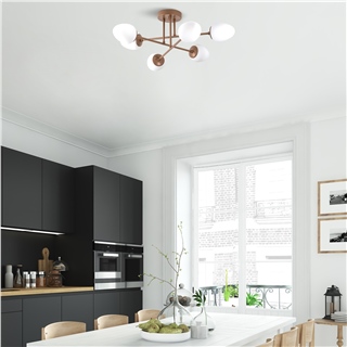 Bakır Renk 6lı Plafonyer Avize Beyaz Camlı Modern E14 Duylu,CAMFLO-10395