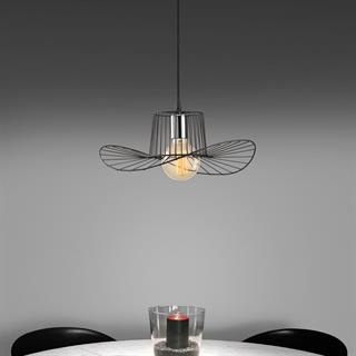 Fötr Şapka Model Tekli Tel Sarkıt Avize Siyah, Dekoratif Metal Lamba FOTRTEL-L-6721