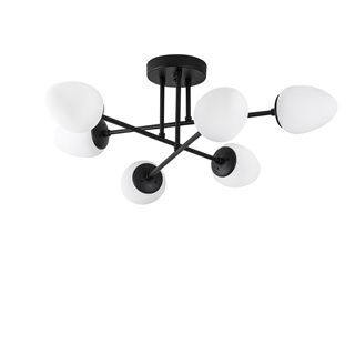Siyah 6lı Plafonyer Avize Beyaz Camlı Modern Yemek masası E14 duylu,CAMFLO-10400