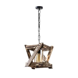 Camlı Tekli Avize Natural Ahşap Erebos-108