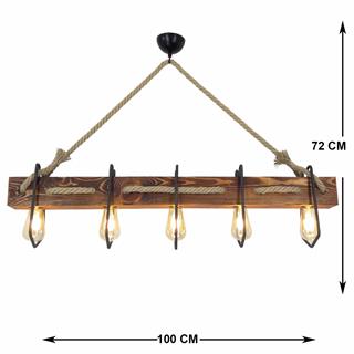Ahşap 5Li Avize Natural Ahşap Erebos-Ht107